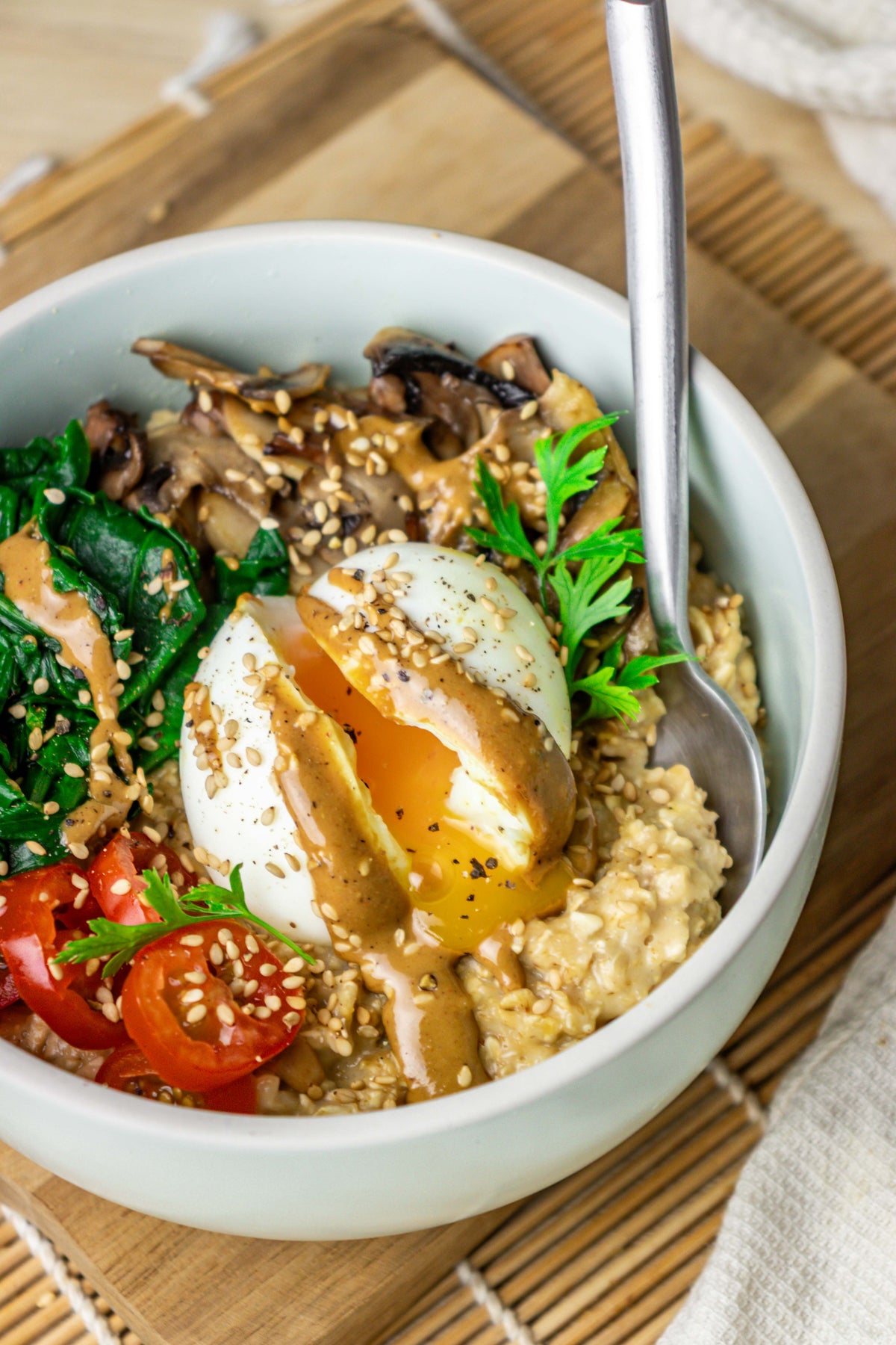 Porridge salé sésames grillés & champignons